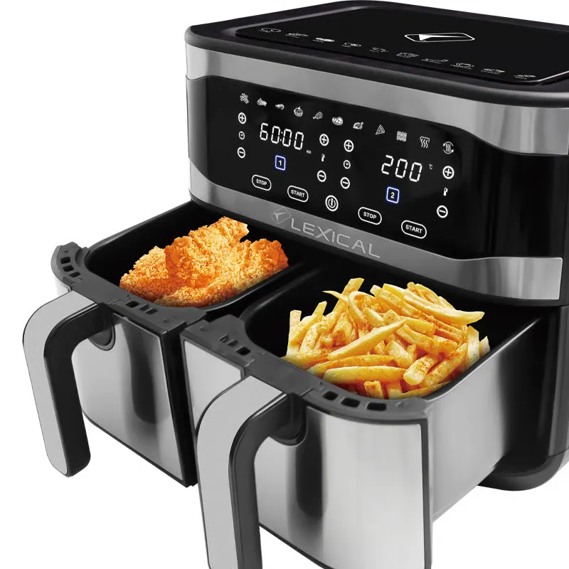 Friteuse à air Lexical LAF-3081 – 9L - 2100W - Double Bacs - Écran Tactile - Inox