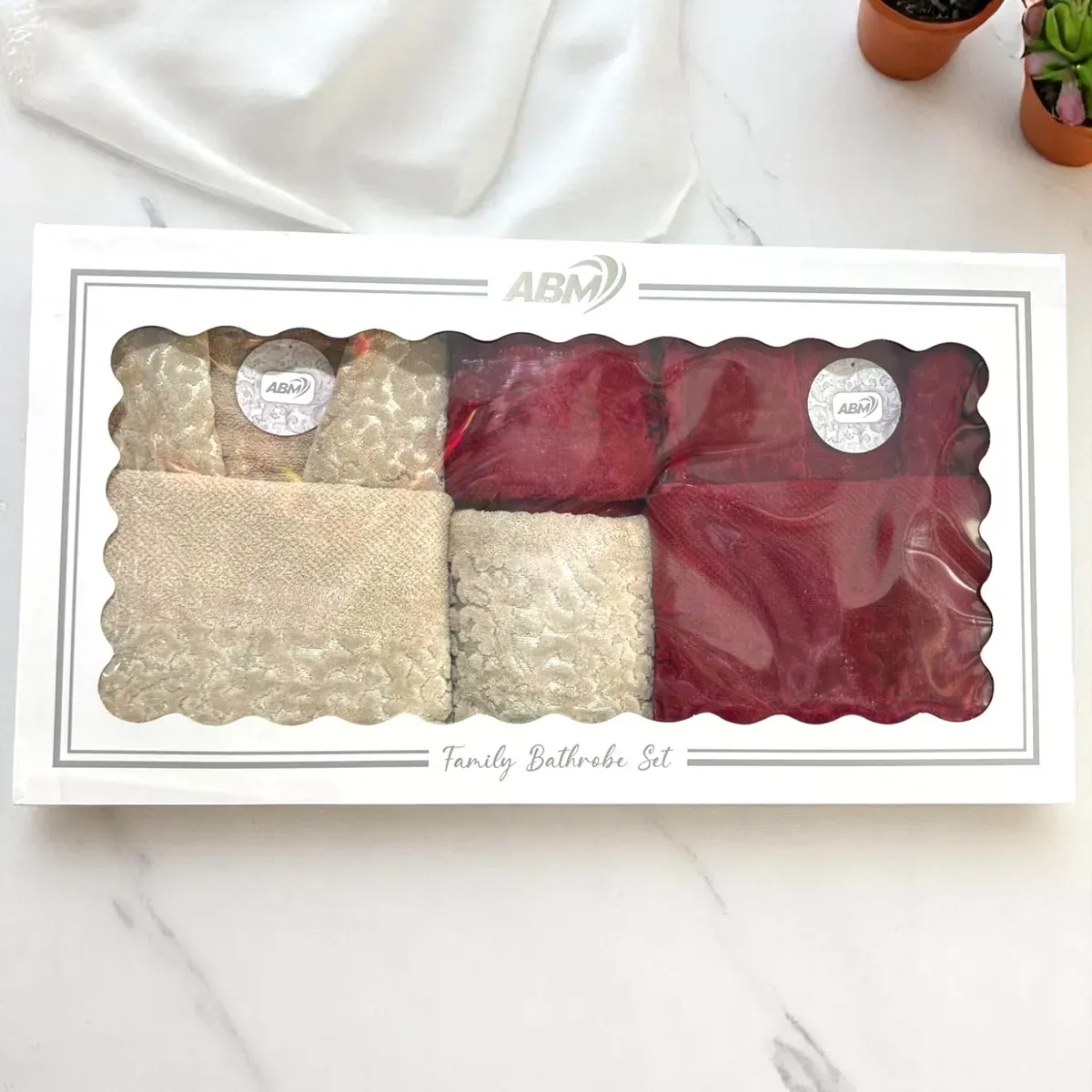 Cap de bain Homme et Femme  6 Piéces Velour ABM Aricha  - Rouge / beige