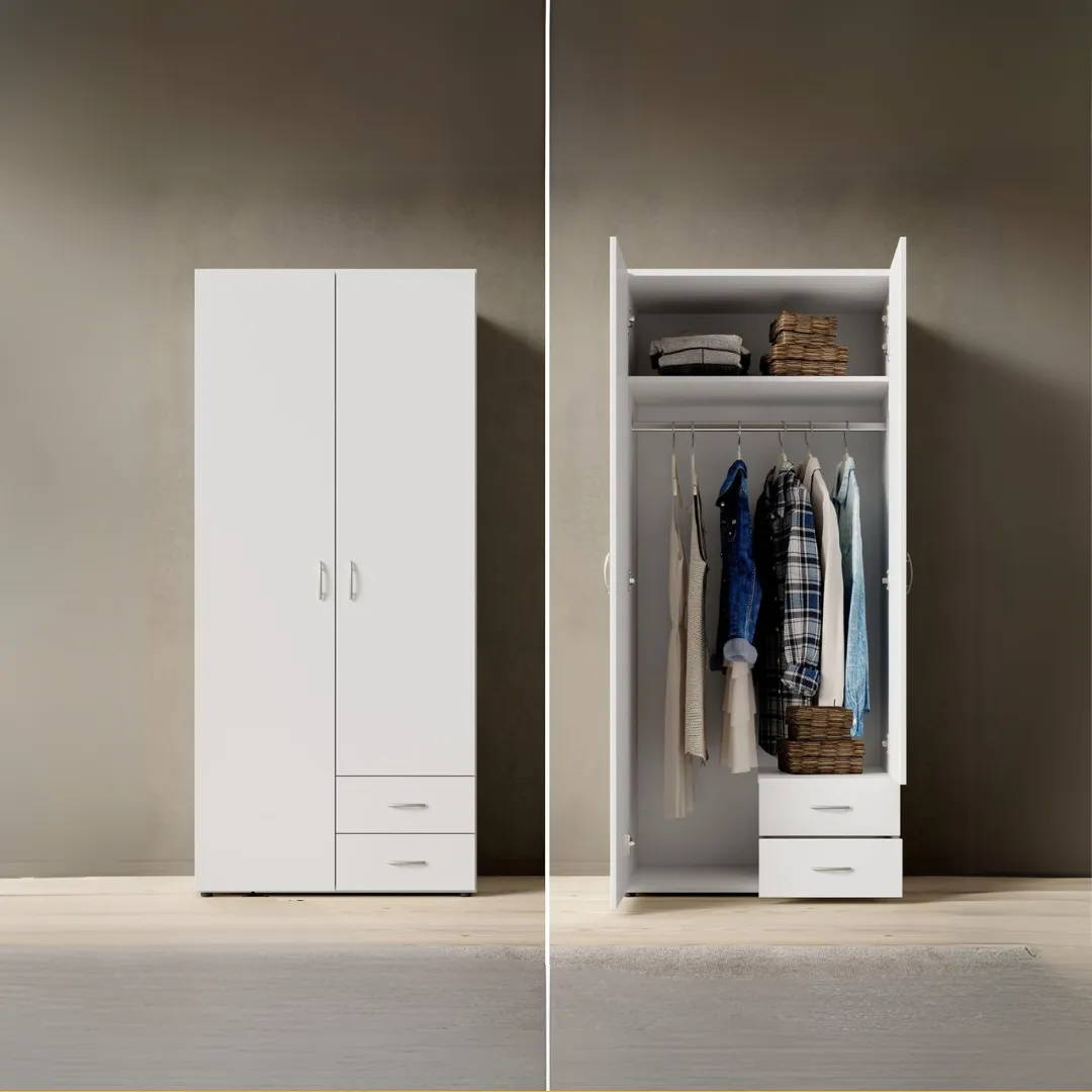 Penderie Dressing Blanc 2 Portes – Compacte avec Tiroirs