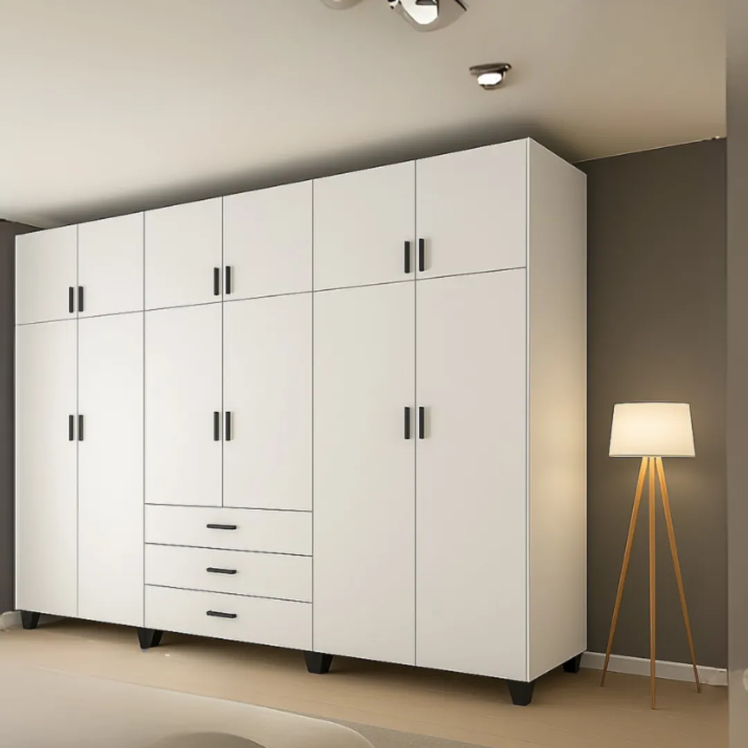 Dressing  Blanc Spacieux 6 Portes et Tiroirs – Meuble Rangement