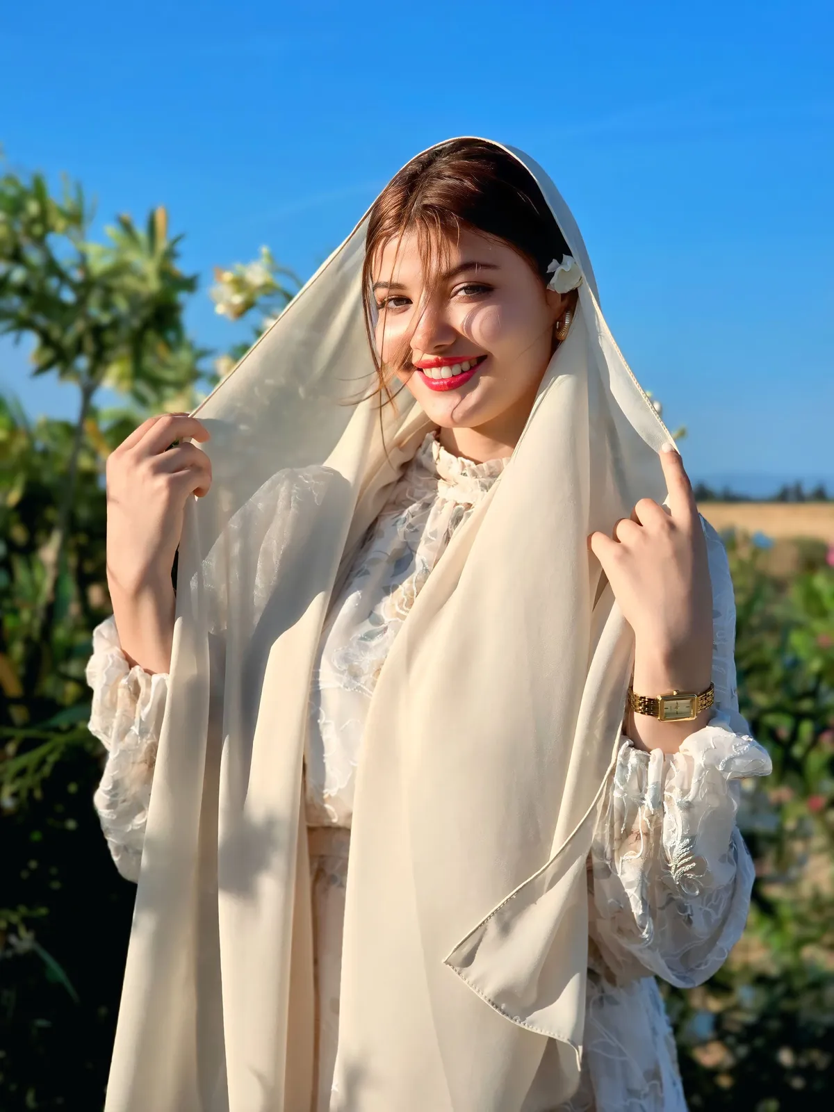 Hijeb Chiffon Lait d’Amande - Blanc cassé
