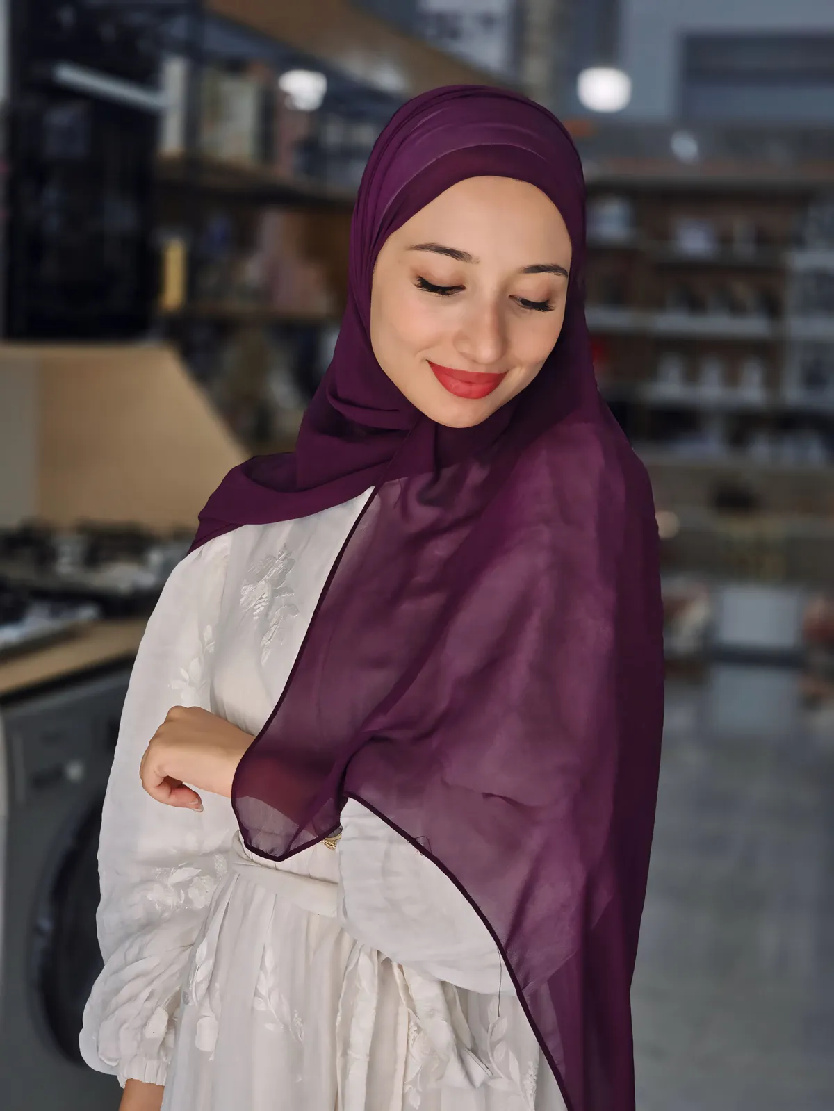 Hijeb Chiffon Violet Aubergine