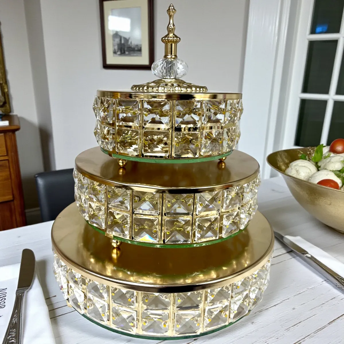 Présentoir Doré 3 Niveaux avec Cristaux