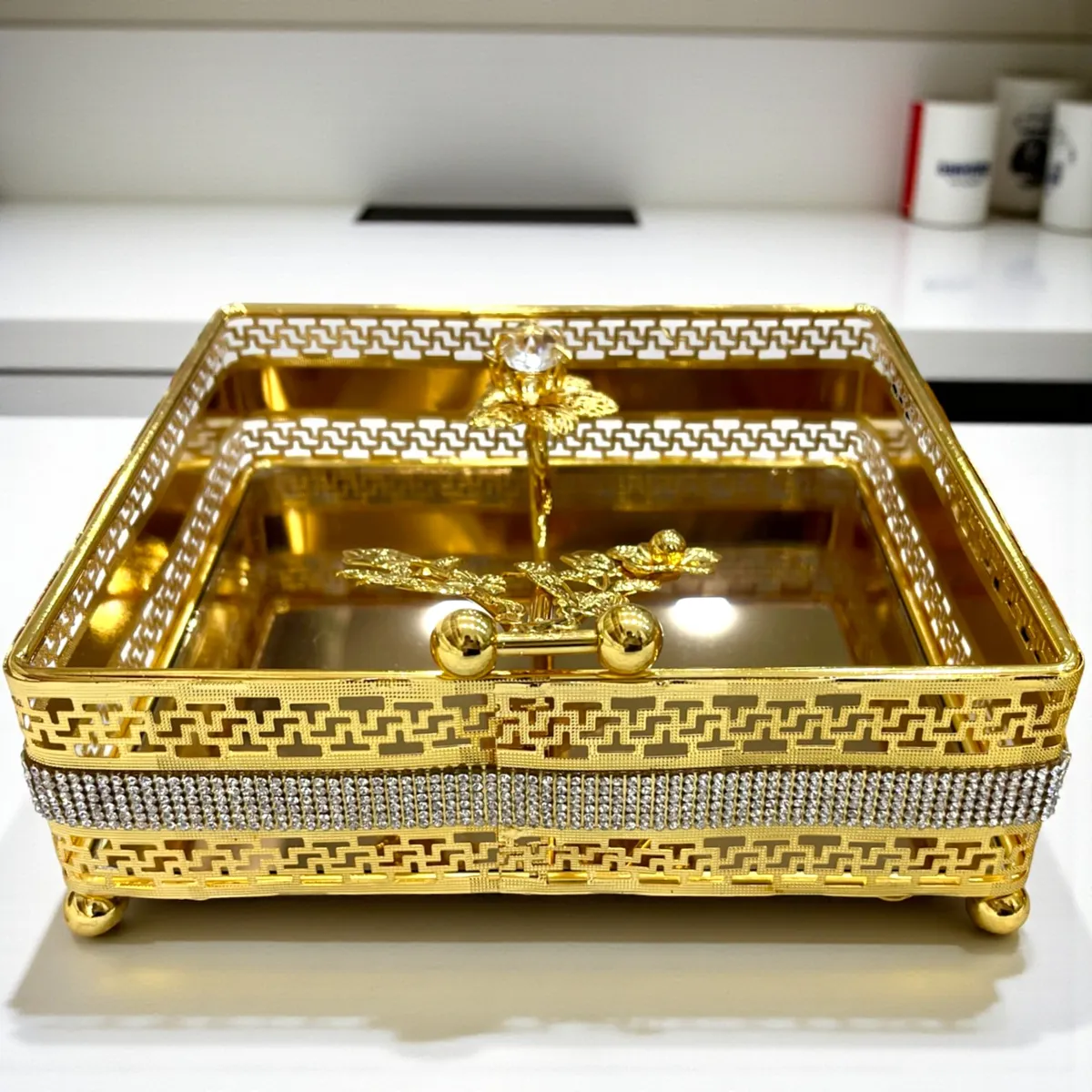 Demi Plateau Doré avec Cristaux DP-001