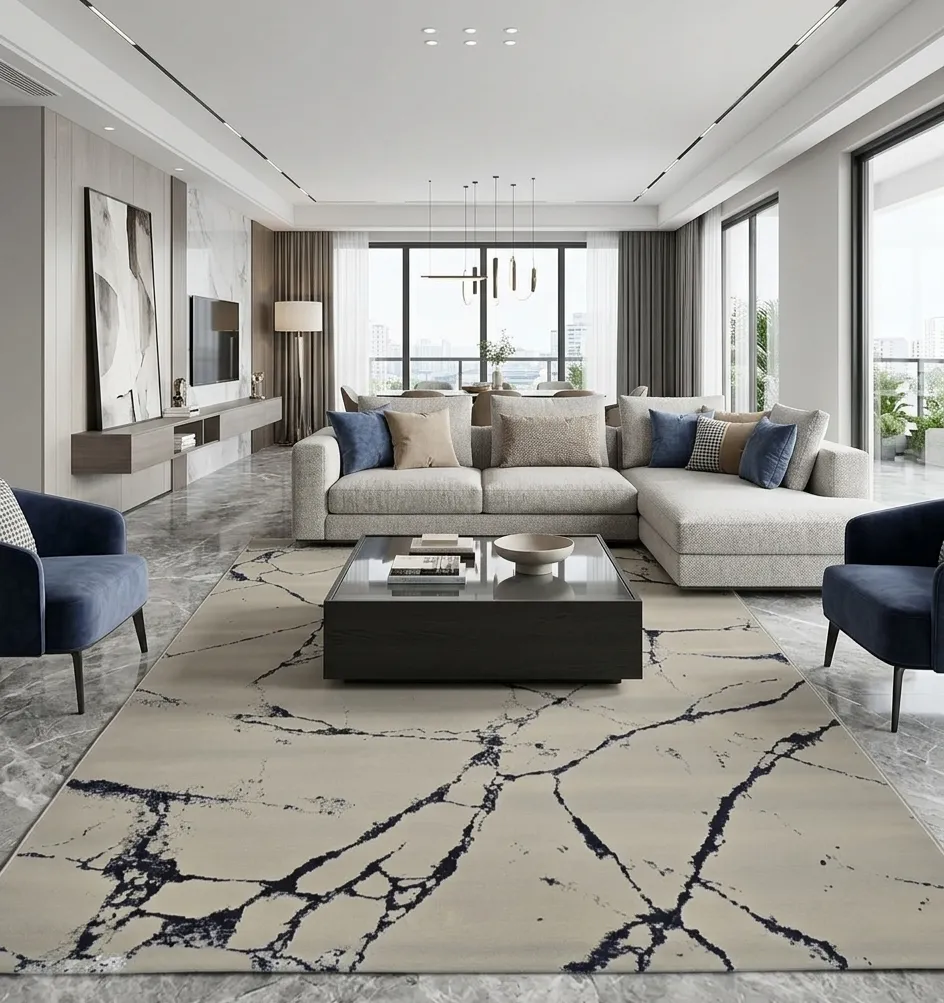 Zarbia Salon marbré la Fiesta  2 /2.60m  Bleu marine