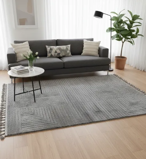 Zarbia la fiesta Gris Moderne à Franges 2M/3M - Modèle Soft Grey