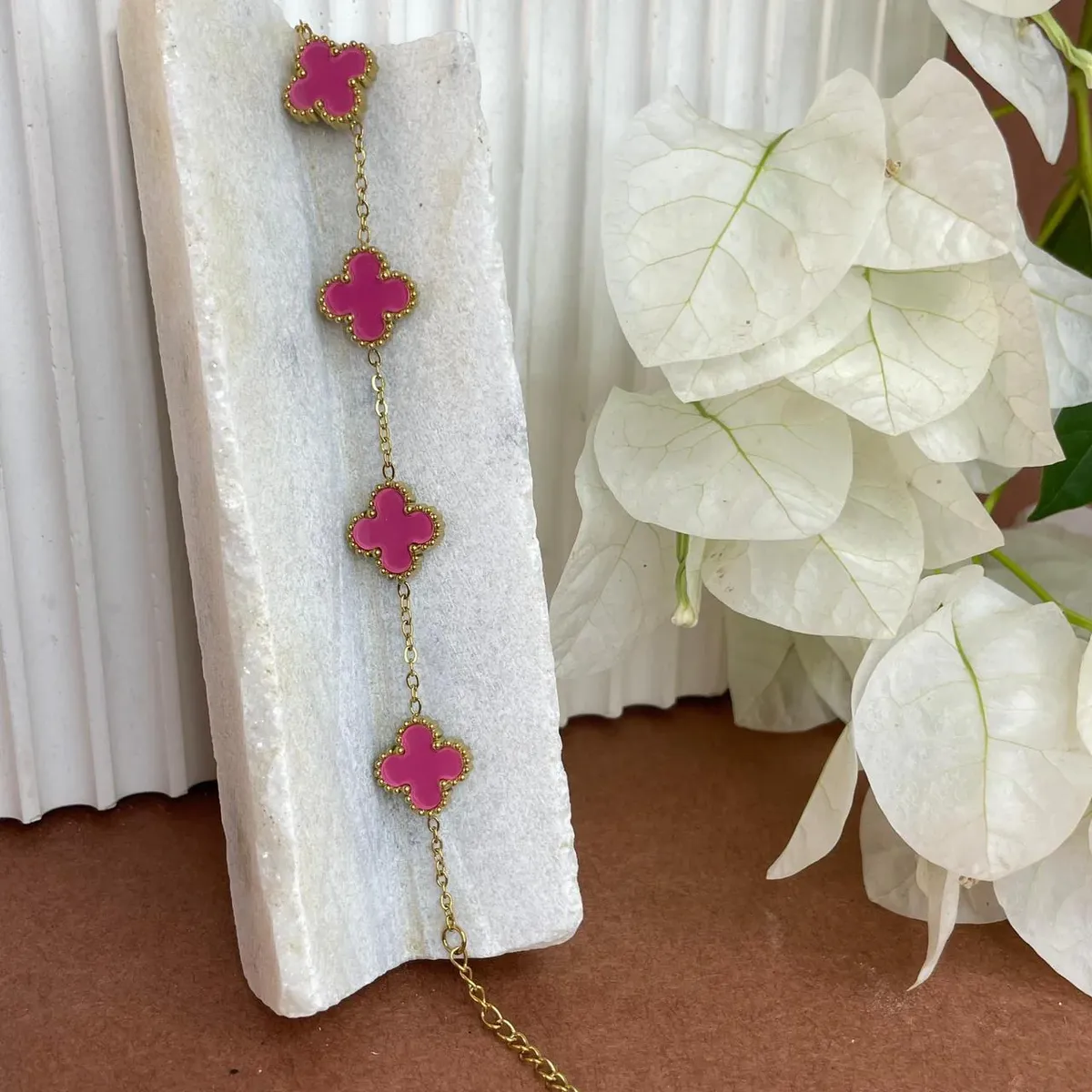 Bracelet Trèfle Rose Doré – Style Élégance