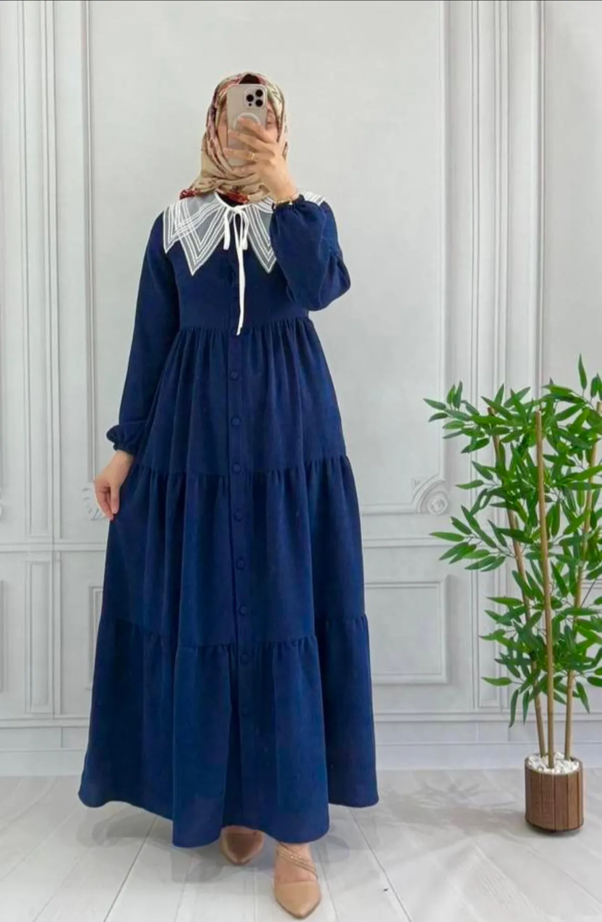 Robe gatifa bleu avec col