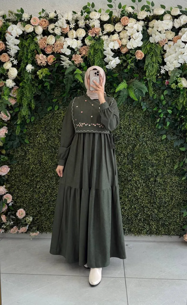 Robe dain avec touche fleuré 2pc - Vert