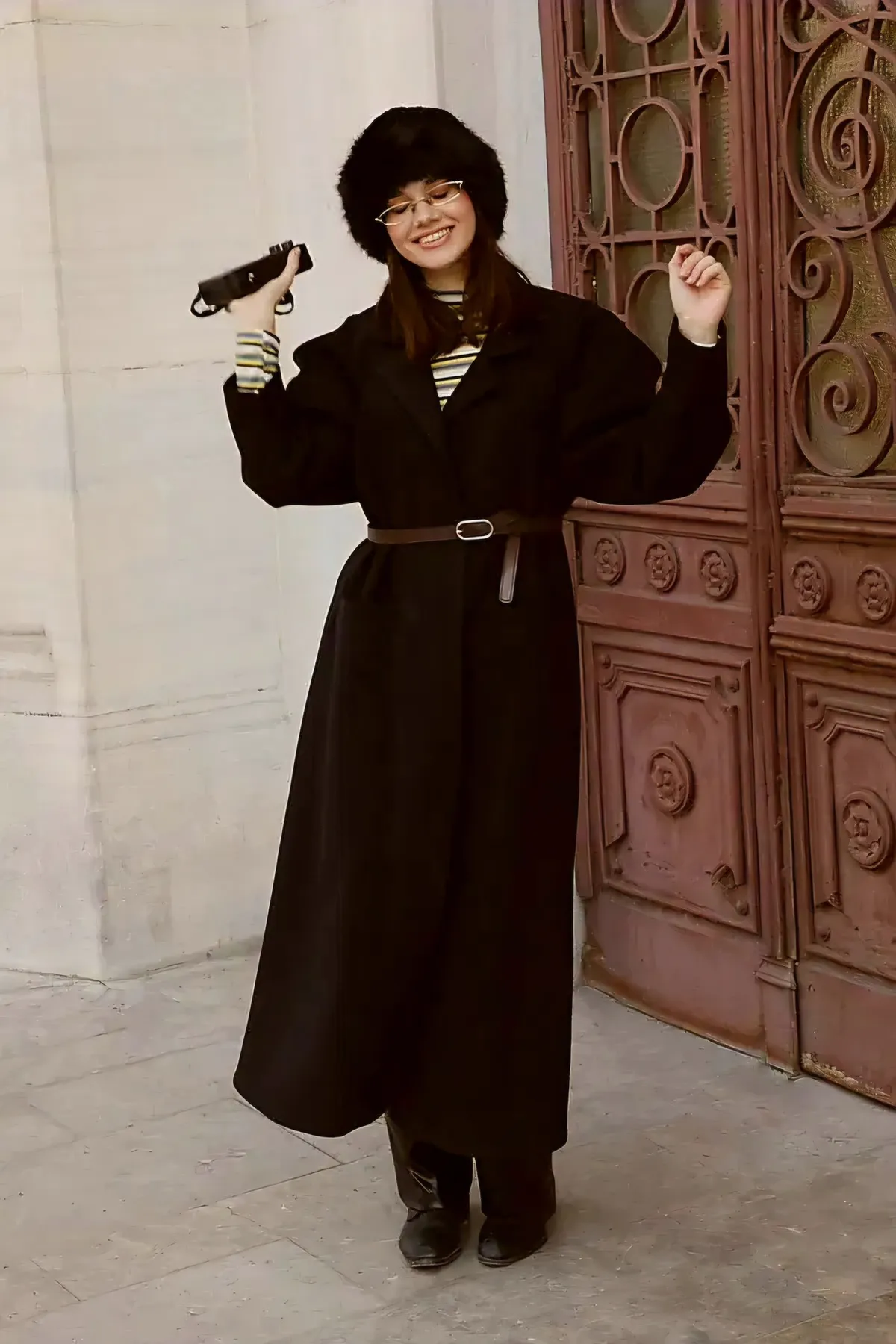 Manteau cachemire avec cienture - Marron