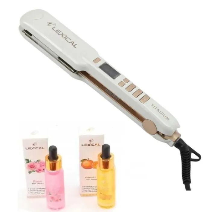 Plaque Cheveux Lexical LHS5380 + 2 Huiles De Soin Capillaire - Blanc